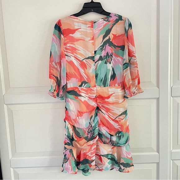 Adelyn Rae floral chiffon crpssover ruched dress 26422 - Picture 3 of 10